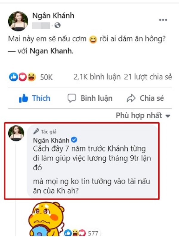 Dân tình thắc mắc chuyện Ngân Khánh từng làm giúp việc lương 9 triệu đồng/tháng 2 Dân tình thắc mắc chuyện Ngân Khánh từng làm giúp việc lương 9 triệu đồng/tháng 2