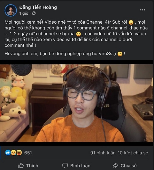 ViruSs thông báo xóa kênh Youtube 4 triệu subscribers: Tin được không 'ngày cá tháng 4'? 1 ViruSs thông báo xóa kênh Youtube 4 triệu subscribers: Tin được không 'ngày cá tháng 4'? 1