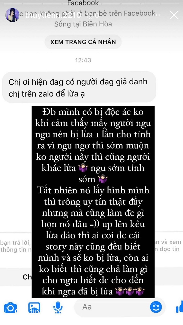 Được cảnh báo có người mạo danh, Thủy Tiên phát ngôn 'ngông': 'Người ngu nên bị lừa một lần cho biết!' 2 Được cảnh báo có người mạo danh, Thủy Tiên phát ngôn 'ngông': 'Người ngu nên bị lừa một lần cho biết!' 2