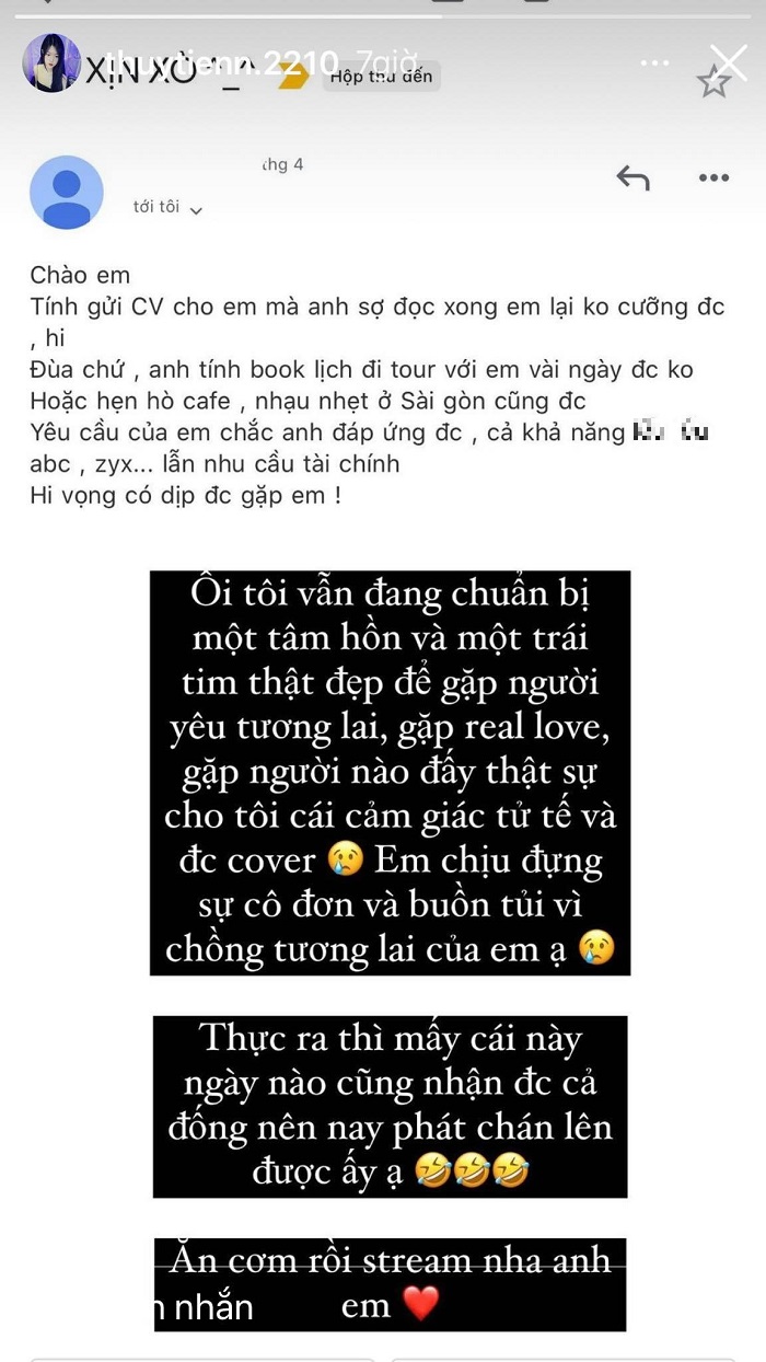 Thủy Tiên công khai email được rủ 'đi tour' dài ngày, bóc trần góc khuất của nghề streamer 2 Thủy Tiên công khai email được rủ 'đi tour' dài ngày, bóc trần góc khuất của nghề streamer 2