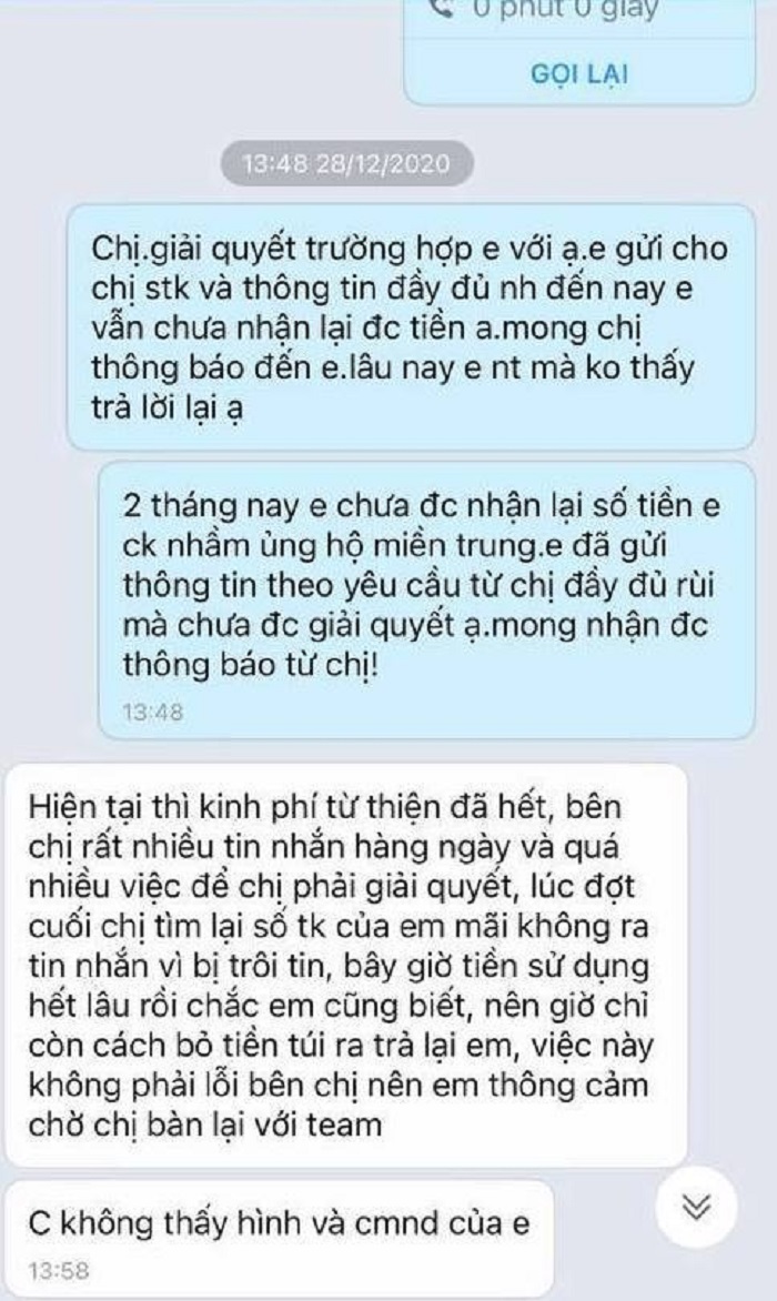 Thủy Tiên bị tố 'nuốt' tiền vì chưa giải quyết vụ chuyển nhầm 30 triệu đồng ủng hộ miền Trung 3 Thủy Tiên bị tố 'nuốt' tiền vì chưa giải quyết vụ chuyển nhầm 30 triệu đồng ủng hộ miền Trung 3