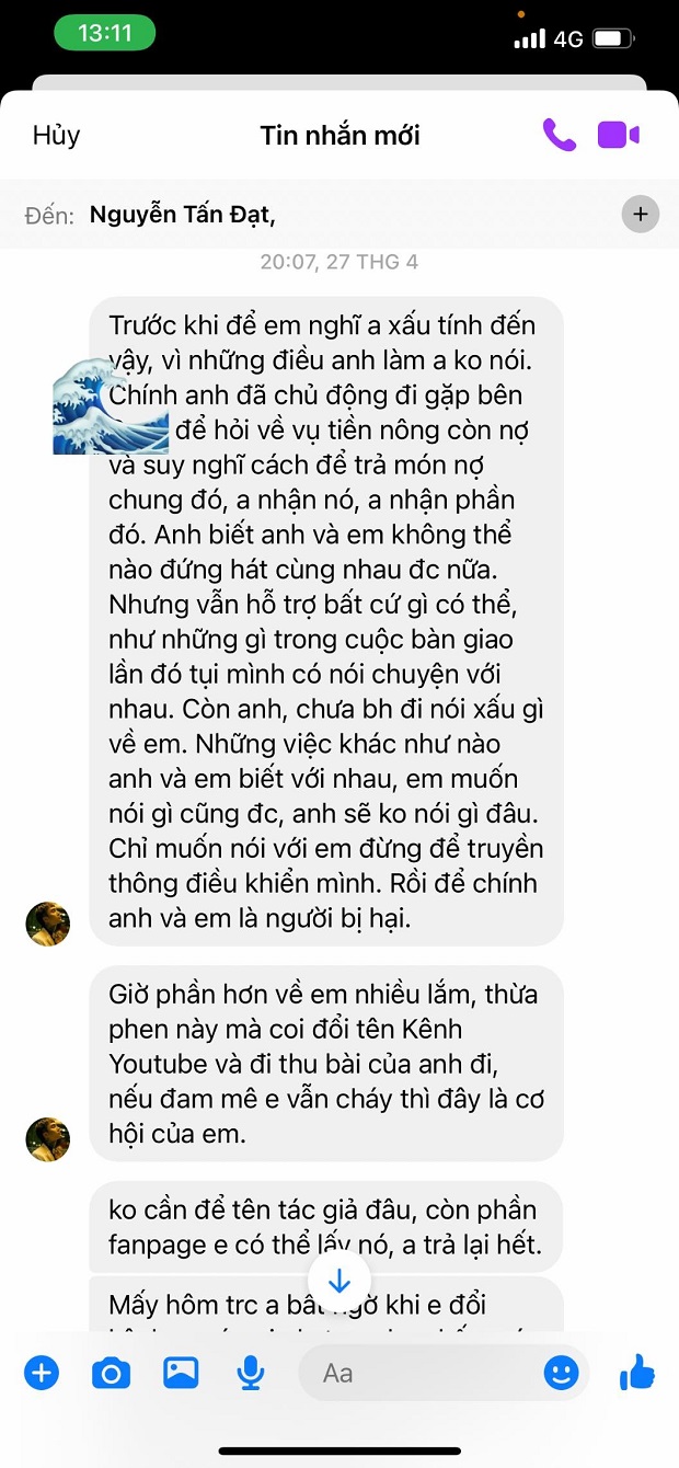Du Uyên tung bằng chứng tin nhắn khẳng định Đạt G quá sai 4 Du Uyên tung bằng chứng tin nhắn khẳng định Đạt G quá sai 4