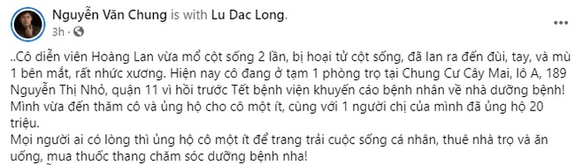 Lâm vào nghịch cảnh ở tuổi 62, hàng loạt sao Việt kêu gọi ủng hộ nghệ sĩ Hoàng Lan 2 Lâm vào nghịch cảnh ở tuổi 62, hàng loạt sao Việt kêu gọi ủng hộ nghệ sĩ Hoàng Lan 2