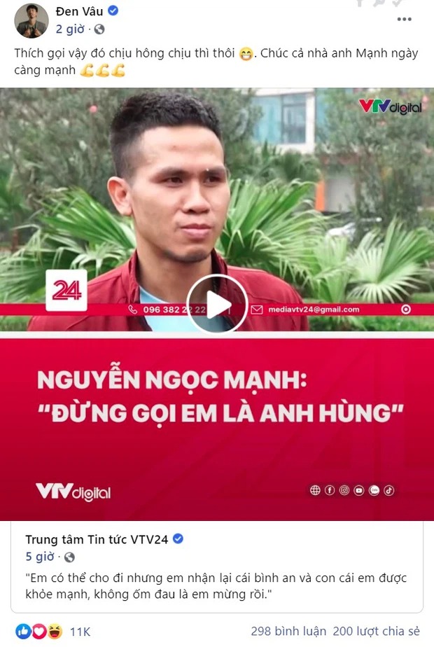 Thái độ 'gắt' của Đen Vâu khi Nguyễn Ngọc Mạnh giải cứu em bé từ tầng 12 không chịu nhận làm anh hùng 3 Thái độ 'gắt' của Đen Vâu khi Nguyễn Ngọc Mạnh giải cứu em bé từ tầng 12 không chịu nhận làm anh hùng 3