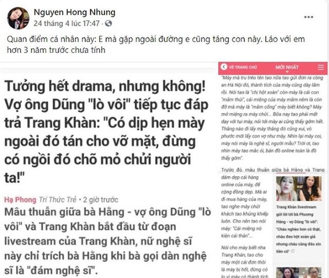 Trang Trần tung chiêu đáp trả trước lời lẽ có phần thách thức của vợ Xuân Bắc 2 Trang Trần tung chiêu đáp trả trước lời lẽ có phần thách thức của vợ Xuân Bắc 2