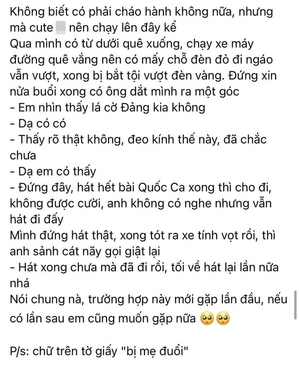 Cô gái phải hát hết Quốc ca Việt Nam mới được đi vì vượt đèn vàng 2 Cô gái phải hát hết Quốc ca Việt Nam mới được đi vì vượt đèn vàng 2