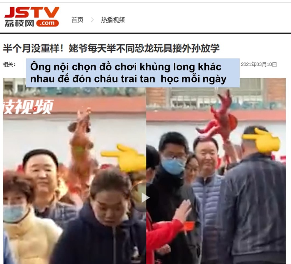Ông mỗi hôm đi đón lại mang 1 con khủng long đồ chơi khác nhau để tìm cháu 1 Ông mỗi hôm đi đón lại mang 1 con khủng long đồ chơi khác nhau để tìm cháu 1