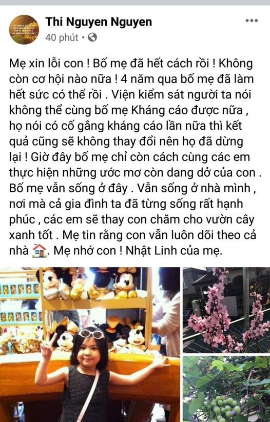 Cái kết 4 năm ‘đầy nước mắt’ vụ bé Nhật Linh: 'Xin lỗi con! Bố mẹ đã hết cách rồi' 2 Cái kết 4 năm ‘đầy nước mắt’ vụ bé Nhật Linh: 'Xin lỗi con! Bố mẹ đã hết cách rồi' 2