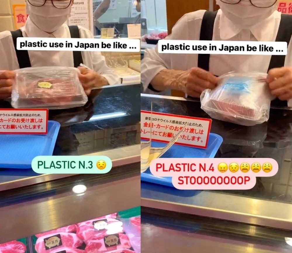 Siêu thị Nhật bán 2 miếng thịt mà dùng tới 4 lần túi nilon  2