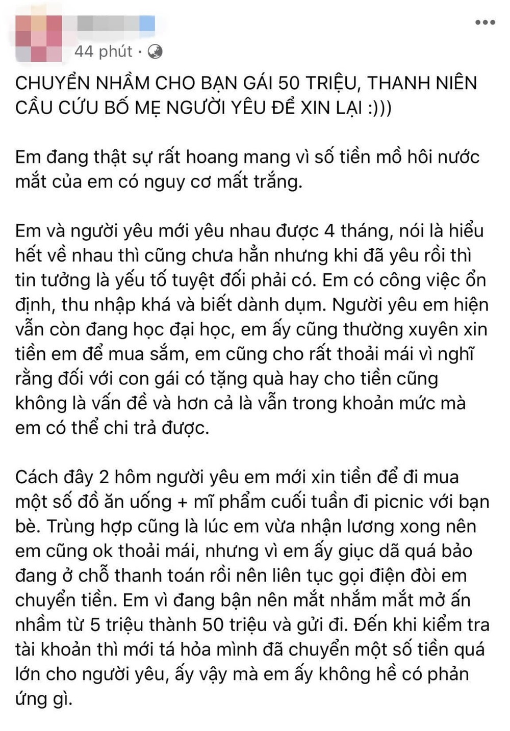 Thanh niên ‘xin’ bố mẹ người yêu 50 triệu đồng chuyển nhầm thì nhận về thông báo ‘thuê bao’ 1 Thanh niên ‘xin’ bố mẹ người yêu 50 triệu đồng chuyển nhầm thì nhận về thông báo ‘thuê bao’ 1
