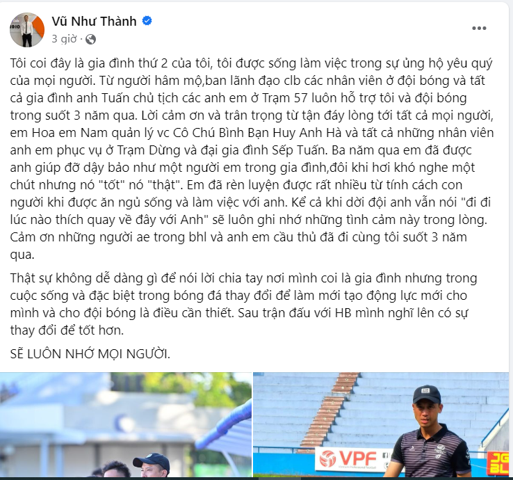 HLV Vũ Như Thành viết 'tâm thư' xin từ chức HLV Vũ Như Thành viết 'tâm thư' xin từ chức