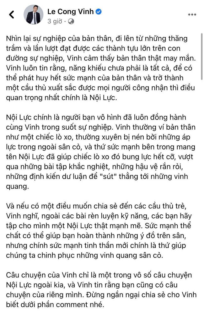 Công Vinh trải lòng trên trang cá nhân của mình Công Vinh trải lòng trên trang cá nhân của mình