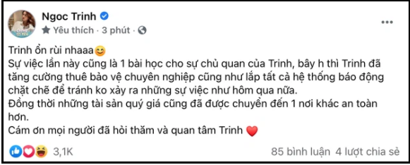 Ngọc Trinh rút ra bài học sau khi bị kẻ trộm lấy cắp tài sản hàng chục tỷ đồng 2 Ngọc Trinh rút ra bài học sau khi bị kẻ trộm lấy cắp tài sản hàng chục tỷ đồng 2