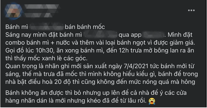 Bị cửa hàng đồ ăn giao bánh mốc, cô gái đăng đàn bức xúc 1 Bị cửa hàng đồ ăn giao bánh mốc, cô gái đăng đàn bức xúc 1