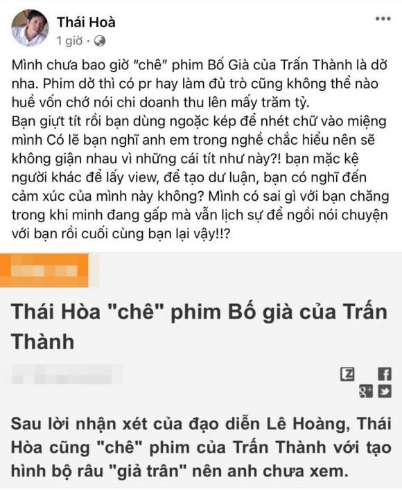 Bị 'gạch đá' vì chê phim 'Bố già' của Trấn Thành, Thái Hòa bức xúc: 'Đừng nhét chữ vào mồm tôi' 2 Bị 'gạch đá' vì chê phim 'Bố già' của Trấn Thành, Thái Hòa bức xúc: 'Đừng nhét chữ vào mồm tôi' 2