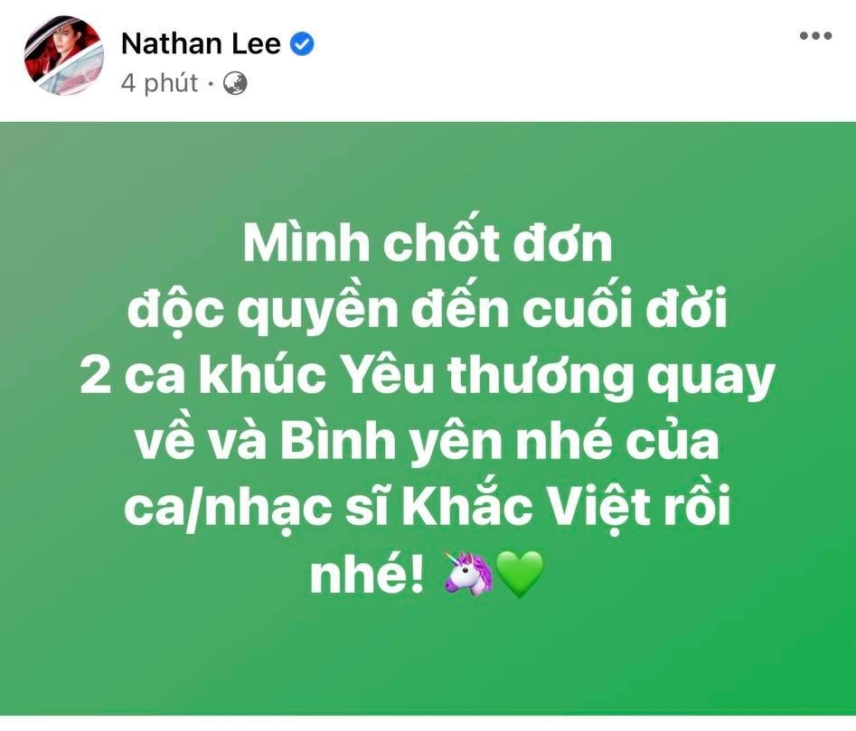 Nathan Lee 'chơi lớn' khi tiếp tục tuyên bố mua bản hit của Khắc Việt sáng tác cho Cao Thái Sơn 2 Nathan Lee 'chơi lớn' khi tiếp tục tuyên bố mua bản hit của Khắc Việt sáng tác cho Cao Thái Sơn 2