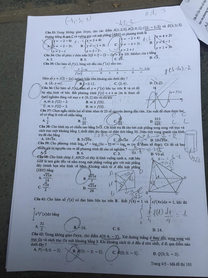 Đáp án gợi ý môn Toán mã đề 101 tốt nghiệp THPT quốc gia năm 2019 - Tin Mới cập nhật 4