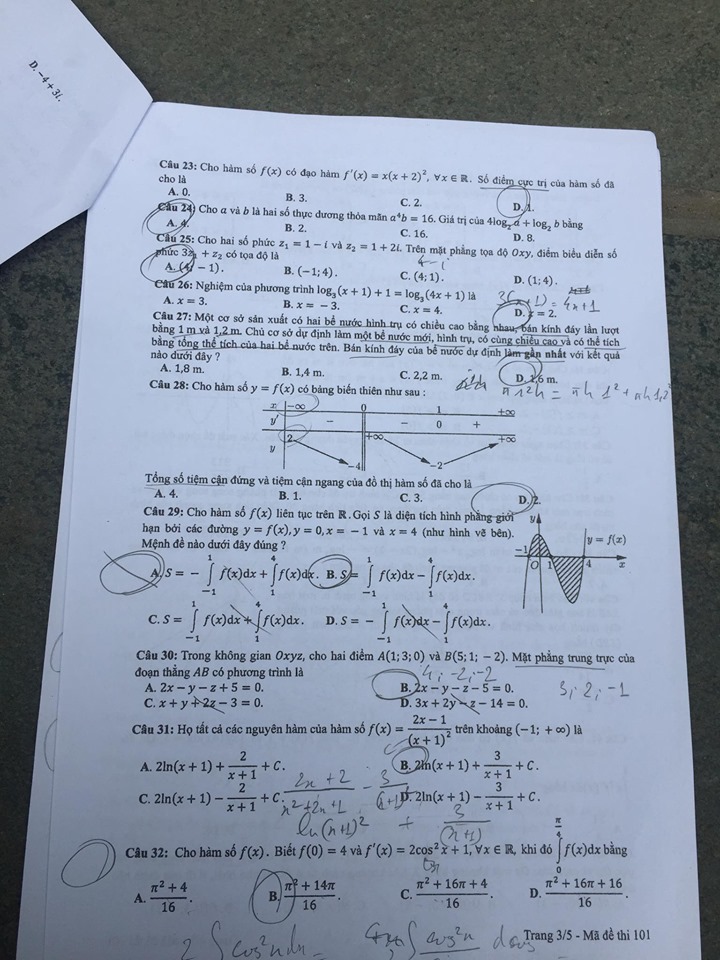 Đáp án gợi ý môn Toán mã đề 101 tốt nghiệp THPT quốc gia năm 2019 - Tin Mới cập nhật 3