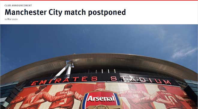 Trận Man City vs Arsenal bị hoãn vì một ca nhiễm COVID-19 1