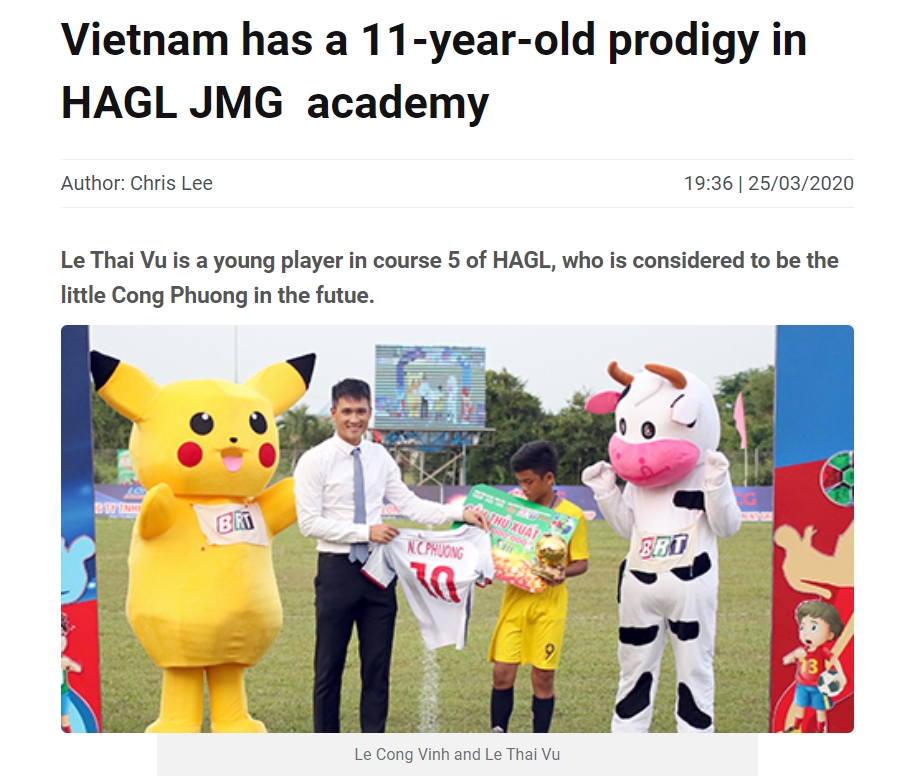 Cầu thủ 11 tuổi của HAGL được báo Anh ví như thần đồng bóng đá Việt Nam 1