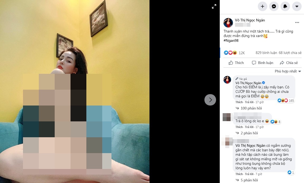 Bắt trend cà khịa trà xanh, Ngân 98 lại dính 'phản dame' vì tung ảnh nude lên mạng 2 Bắt trend cà khịa trà xanh, Ngân 98 lại dính 'phản dame' vì tung ảnh nude lên mạng 2