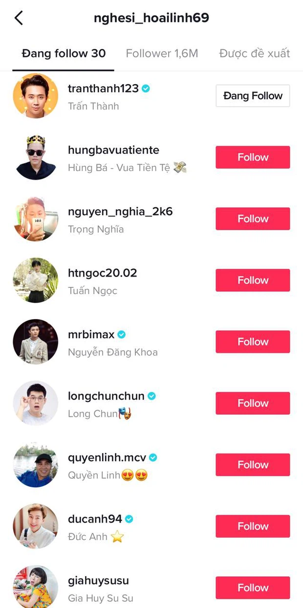 NS Hoài Linh follow 31 người ở TikTok, có cả 'ông vua tiền tệ' Hùng Bá 4 NS Hoài Linh follow 31 người ở TikTok, có cả 'ông vua tiền tệ' Hùng Bá 4