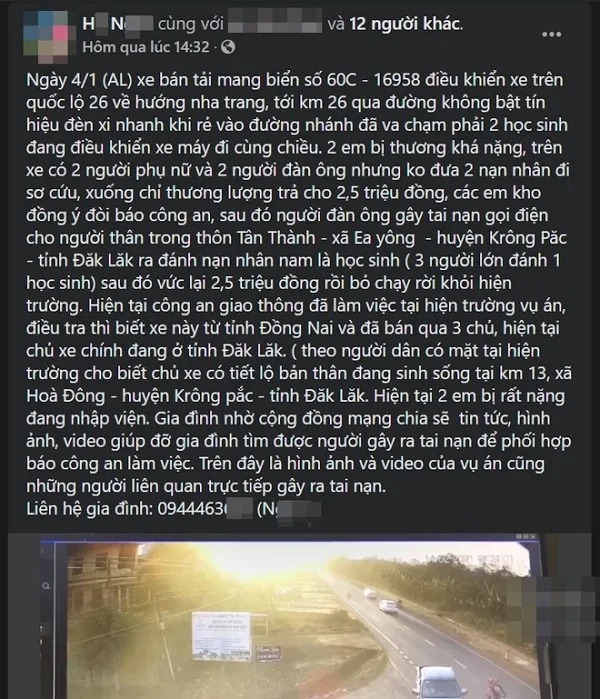 Ô tô tông 2 học sinh còn đòi gọi người thân đến hành hung, vứt 2,5 triệu đồng ở hiện trường rồi bỏ chạy 1 Ô tô tông 2 học sinh còn đòi gọi người thân đến hành hung, vứt 2,5 triệu đồng ở hiện trường rồi bỏ chạy 1