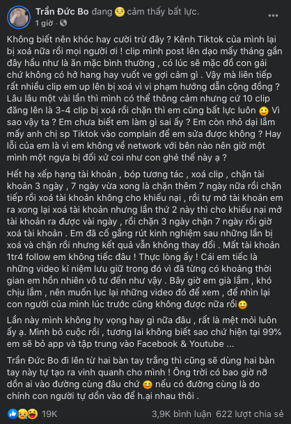 Mất cả tài khoản Tiktok lẫn Facebook, Trần Đức Bo lên tiếng đầy ẩn ý trong khi dân mạng lại hả hê ăn mừng 6 Mất cả tài khoản Tiktok lẫn Facebook, Trần Đức Bo lên tiếng đầy ẩn ý trong khi dân mạng lại hả hê ăn mừng 6