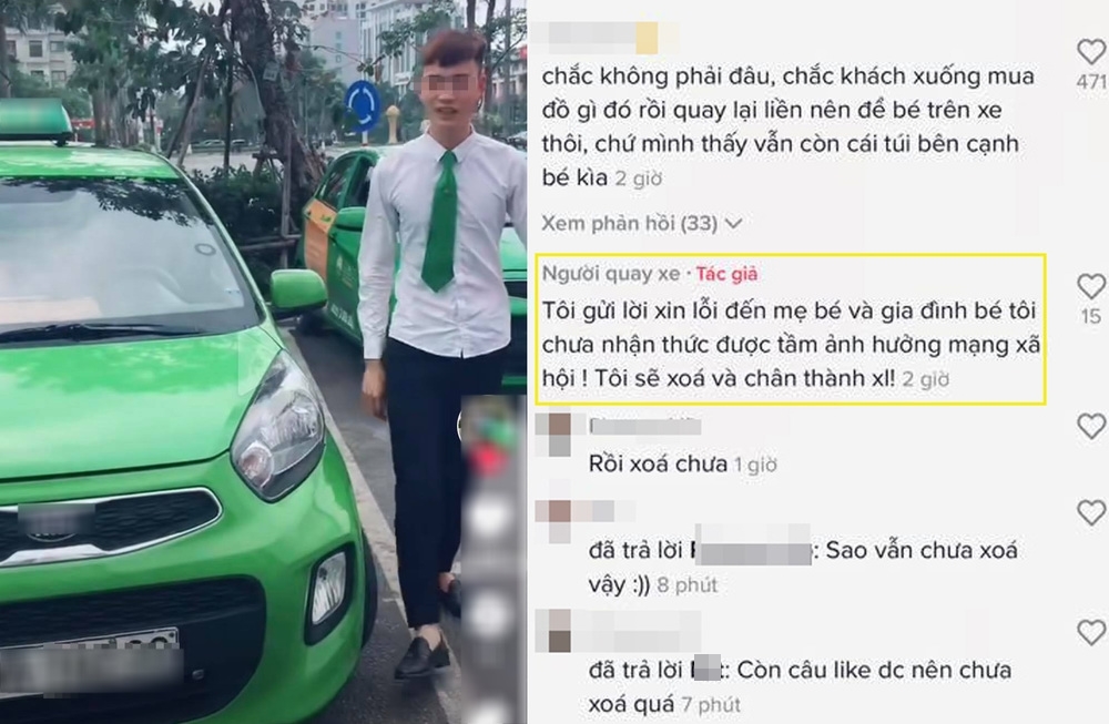 Tài xế quay clip mẹ bỏ quên con nhỏ trên taxi lên tiếng xin lỗi: 'Lúc đó, tôi nghĩ chỉ nói hài hước' 4 Tài xế quay clip mẹ bỏ quên con nhỏ trên taxi lên tiếng xin lỗi: 'Lúc đó, tôi nghĩ chỉ nói hài hước' 4