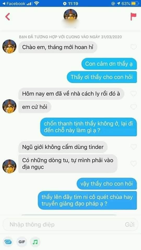 Xuất hiện người tự xưng thầy chùa trên Tinder, buông lời căn dạy tránh xa cám dỗ 2 Xuất hiện người tự xưng thầy chùa trên Tinder, buông lời căn dạy tránh xa cám dỗ 2