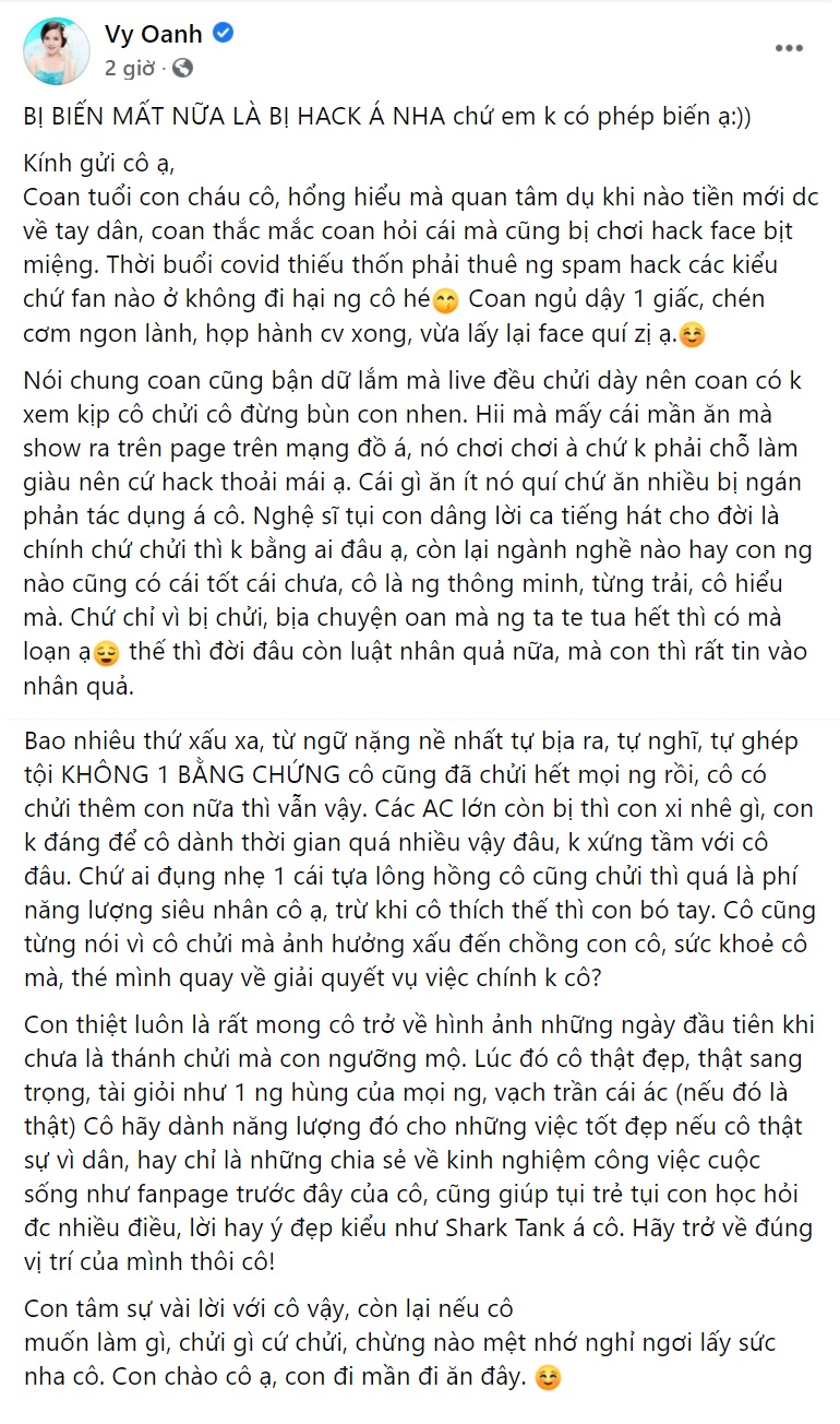 Vy Oanh tái xuất sau nửa ngày 'bay màu' Facebook, gửi lời nhắn nhủ ẩn ý đến bà Phương Hằng 3