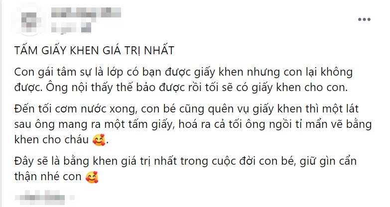 Thấy cháu không có giấy khen, ông nội lọ mọ làm tấm bằng khen giá trị nhất cuộc đời 1 Thấy cháu không có giấy khen, ông nội lọ mọ làm tấm bằng khen giá trị nhất cuộc đời 1