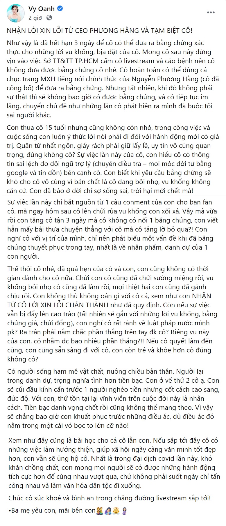 Vy Oanh có động thái bất ngờ ngay khi nghe tin chồng bà Phương Hằng livestream 3 Vy Oanh có động thái bất ngờ ngay khi nghe tin chồng bà Phương Hằng livestream 3