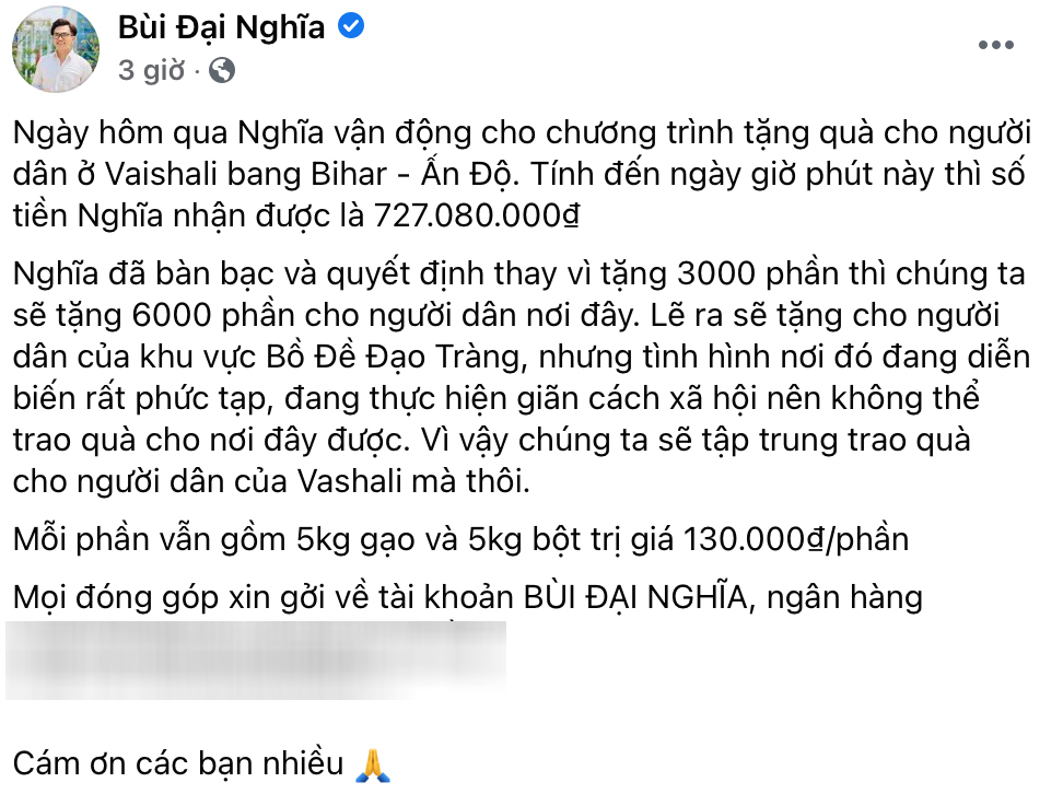 MC Đại Nghĩa huy động hơn 727 triệu đồng giúp người dân Ấn Độ vượt qua đại dịch 1 MC Đại Nghĩa huy động hơn 727 triệu đồng giúp người dân Ấn Độ vượt qua đại dịch 1