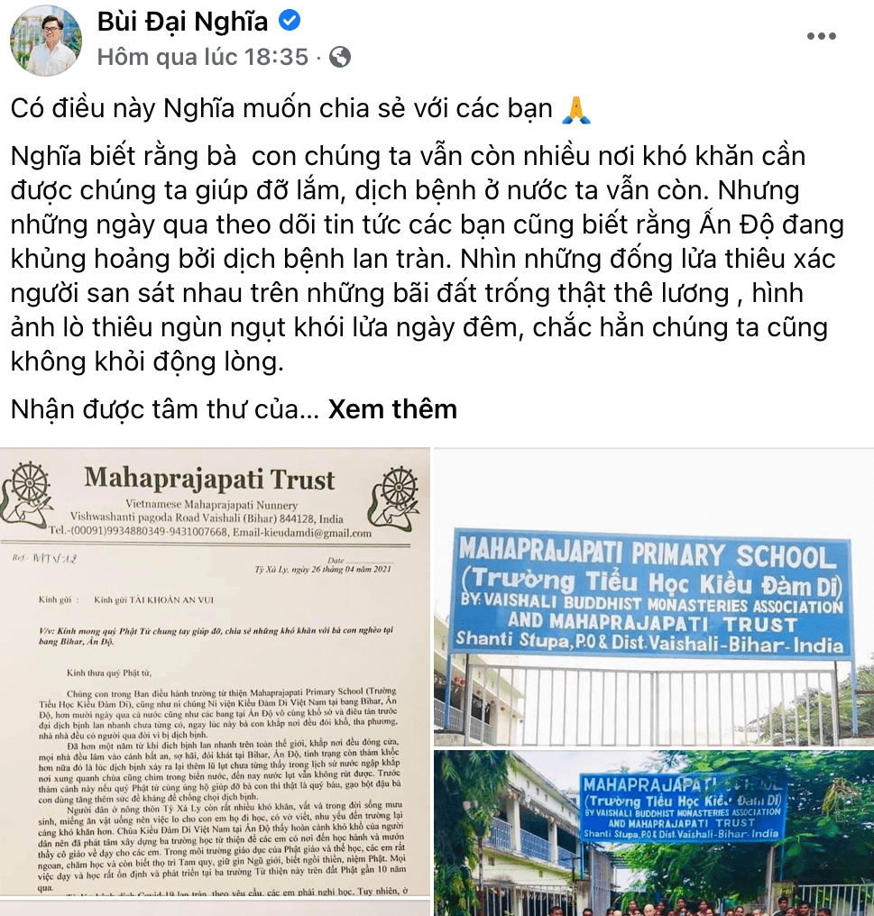 MC Đại Nghĩa huy động hơn 727 triệu đồng giúp người dân Ấn Độ vượt qua đại dịch 3 MC Đại Nghĩa huy động hơn 727 triệu đồng giúp người dân Ấn Độ vượt qua đại dịch 3