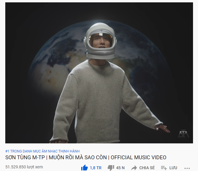 'Muộn rồi mà sao còn' của Sơn Tùng MTP vượt mặt cả Billie Eilish và ITZY, trở thành MV số một thế giới trong tuần qua 1 'Muộn rồi mà sao còn' của Sơn Tùng MTP vượt mặt cả Billie Eilish và ITZY, trở thành MV số một thế giới trong tuần qua 1