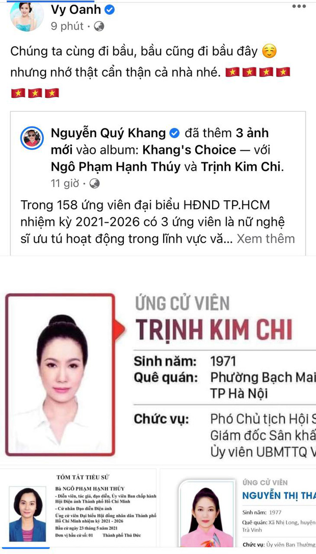 Tổng kết ngày Bầu cử của sao Việt: Vy Oanh bầu bí nhưng vô cùng hăng hái, Xuân Bắc, Tiểu Vy nhập ‘team dậy sớm’, Khánh Vân ở phương xa vẫn không quên hưởng ứng 5