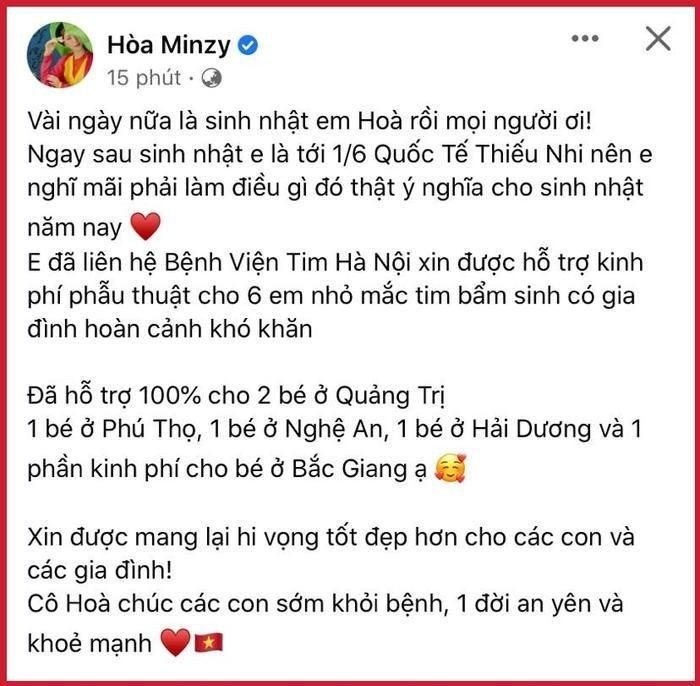 Hòa Minzy làm điều đặc biệt trước thềm sinh nhật Hòa Minzy làm điều đặc biệt trước thềm sinh nhật