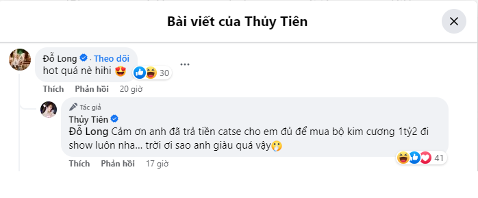 Tương tác giữa Đỗ Long và Thủy Tiên Tương tác giữa Đỗ Long và Thủy Tiên