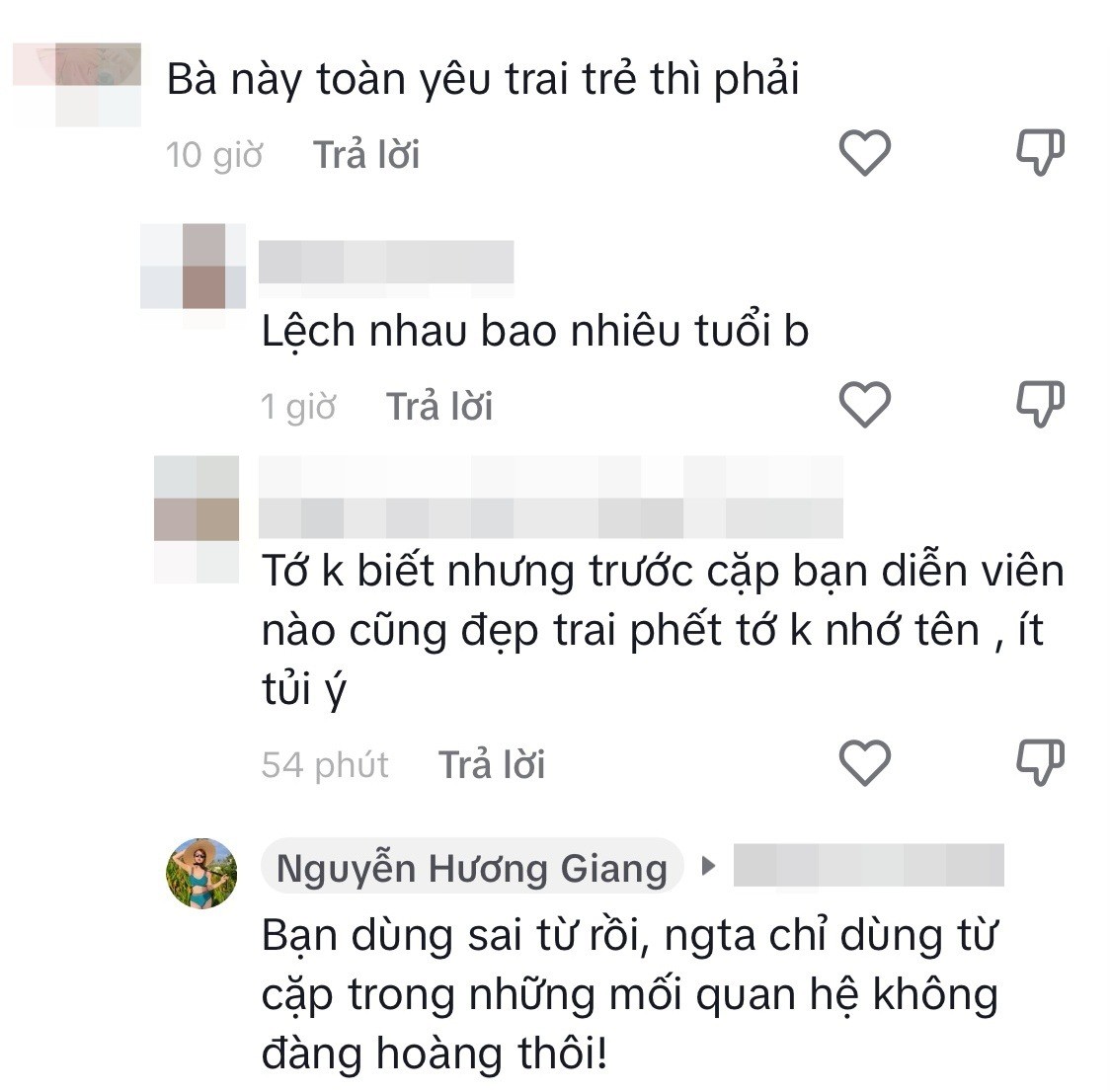 Hương Giang không ngần ngại chấn chỉnh cách sử dụng từ ngữ của 1 tài khoản mạng Hương Giang không ngần ngại chấn chỉnh cách sử dụng từ ngữ của 1 tài khoản mạng